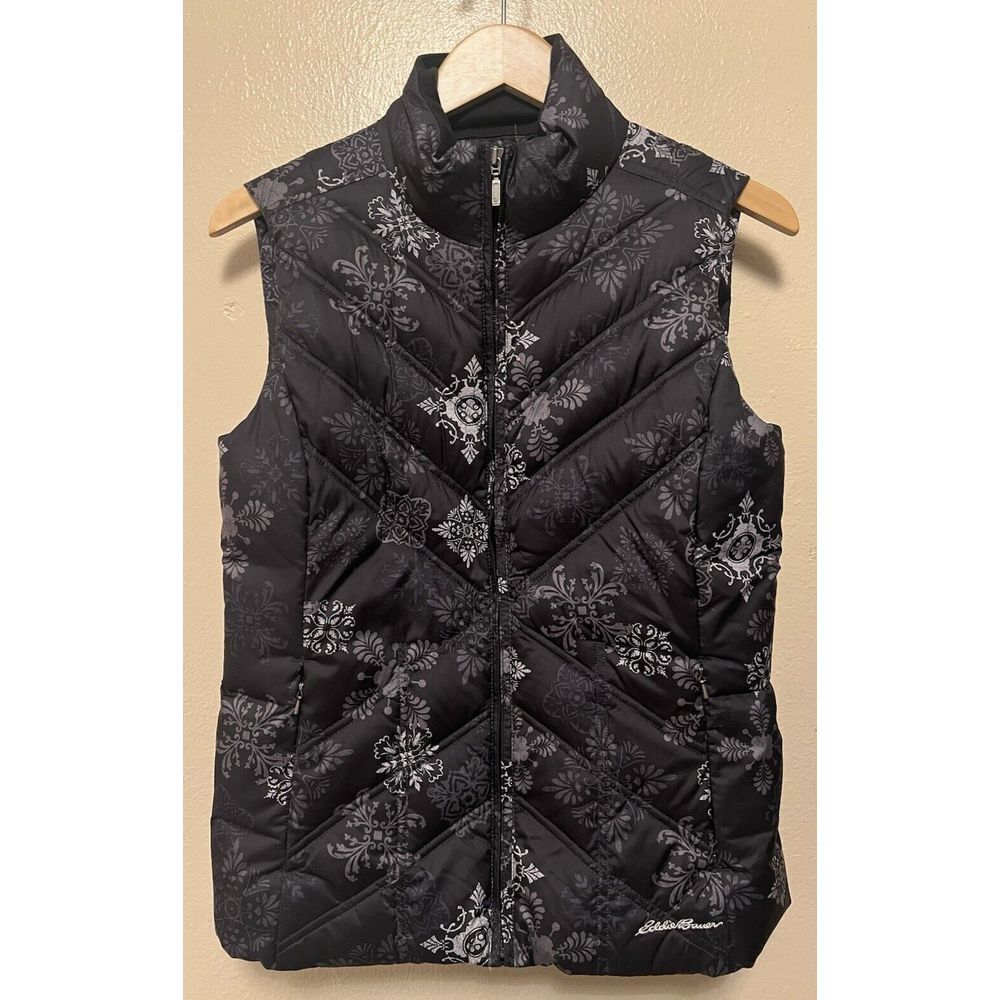 Eddie Bauer Puffer Vest Goose Down Quilted Snowflake Print Floral Women's Small